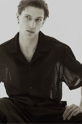 پیراهن مشکی مردانه یقه مردانه H&M - کد 877225620