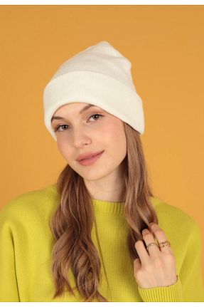 کلاه پشمی سفید زنانه اکریلیک Kaktüs Moda - کد 877285688