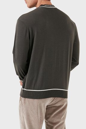 پلیور خاکی مردانه ساده Emporio Armani - کد 877360535