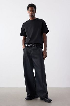 تیشرت مشکی مردانه یقه بند دار H&M - کد 854148827