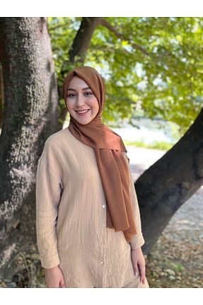 شال قهوه ای زنانه پنبه ای PEMİRA - کد 96341763