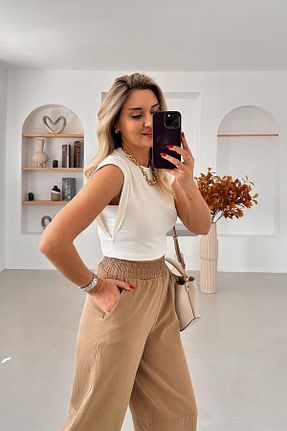 تیشرت بژ زنانه کراپ misigo - کد 815256024