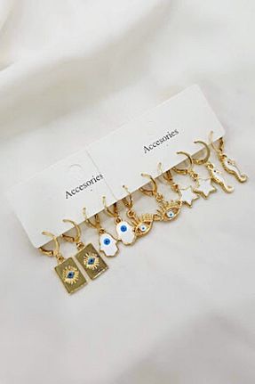 گوشواره جواهر سفید فلزی PETEK AKSESUAR - کد 527242519