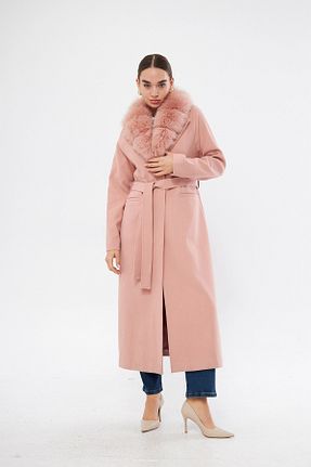پالتو پشمی صورتی زنانه رگولار Mizalle - کد 877611033
