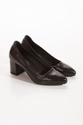 کفش پاشنه بلند کلاسیک مشکی زنانه چرم خالص elvinshoes - کد 877585480