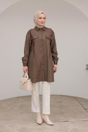 تونیک حجاب قهوه ای زنانه پنبه ای Armine TREND - کد 867048702