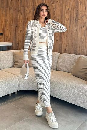 ست بالاتنه و پائین تنه طوسی زنانه بافتنی GÜLSELİ - کد 860593337