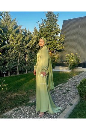 لباس مجلسی حجاب سبز زنانه ساتن ÖZDESİGN - کد 877673168
