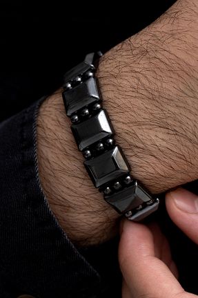 دستبند استیل (فولاد) مشکی مردانه سنگ طبیعی OSMANLI GÜMÜŞ - کد 388865200