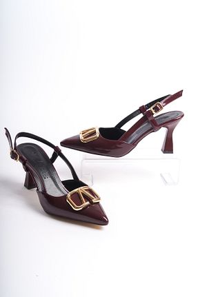 کفش پاشنه بلند کلاسیک زرشکی زنانه چرم مصنوعی Moda Değirmeni - کد 877683443