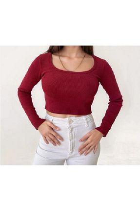 بلوز زرشکی زنانه ساده Lorya Giyim - کد 877689874