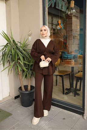 پلیور حجاب قهوه ای زنانه پنبه ای VARELA - کد 877828228