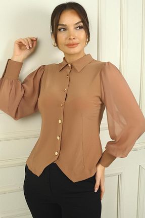 پیراهن قهوه ای زنانه رگولار By Saygı - کد 877860100