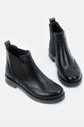 بوت / نیم بوت مشکی زنانه چرم خالص TUNAELLİ - کد 222702753