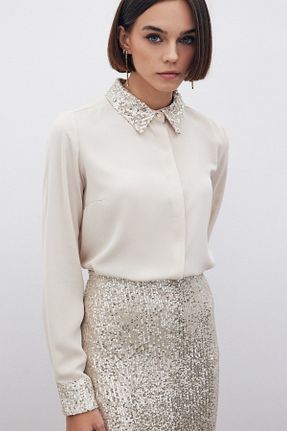 پیراهن بژ زنانه رگولار Sateen - کد 875087087