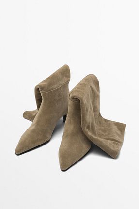 بوت / نیم بوت بژ زنانه چرم خالص Massimo Dutti - کد 875631830