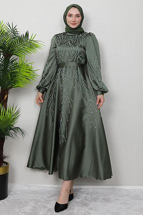 لباس مجلسی حجاب سبز زنانه یقه ایستاده giz astore - کد 875646140