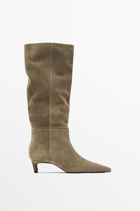 بوت / نیم بوت بژ زنانه چرم خالص Massimo Dutti - کد 875631830