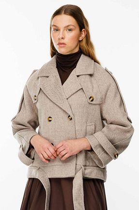 پالتو پشمی حجاب قهوه ای زنانه Relaxed Hooopstore - کد 870740343