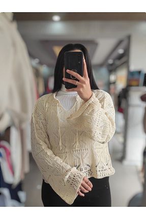 پلیور سفید زنانه بافت دار Sublime Butik - کد 875720470