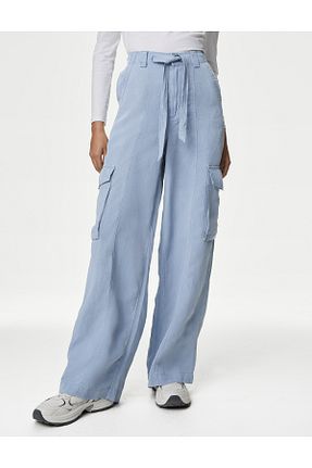 شلوار آبی زنانه کتان Marks & Spencer - کد 834402647