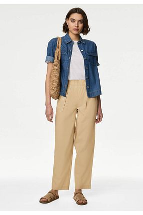 شلوار بژ زنانه پنبه ای Marks & Spencer - کد 835554372