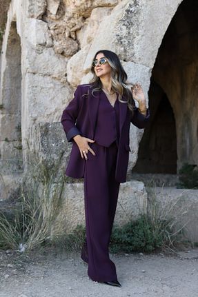 شلوار پارچه ای بنفش زنانه فاق بلند bytugcekaya - کد 875764732
