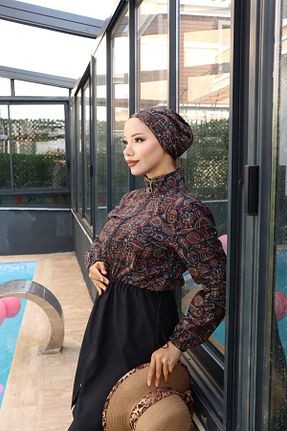 مایو حجاب نارنجی زنانه گلدار Atelier Lina - کد 875873594