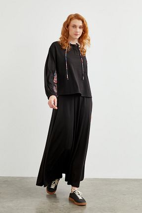 ست بالاتنه و پائین تنه مشکی زنانه بافتنی Zühre - کد 834172367