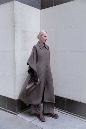 پالتو پشمی قهوه ای زنانه اورسایز Wabi Sabi - کد 875897110