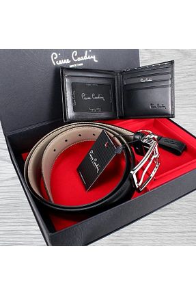 کمربند مشکی مردانه چرم خالص Pierre Cardin - کد 875927938