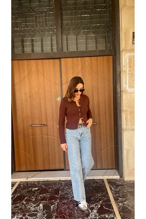 پلیور قهوه ای زنانه ساده MOD10 - کد 875941918