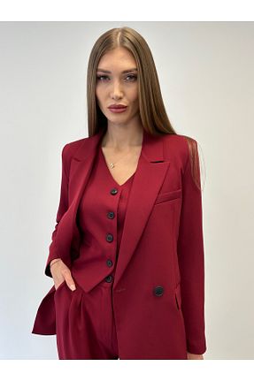 کت و شلوار زرشکی زنانه یقه کتی ossons - کد 875935299