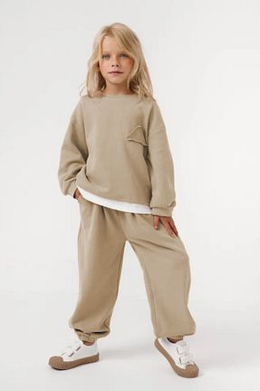 ست بالاتنه و پائین تنه بژ بچه گانه بافت lorio kids - کد 875974709