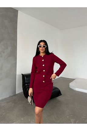 ست بالاتنه و پائین تنه زرشکی زنانه تریکو Abalı - کد 876170853