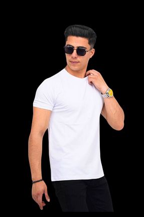تیشرت سفید مردانه یقه دوچرخه TARZZİNG - کد 876190781