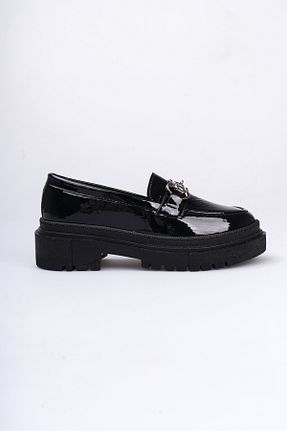 کفش لوفر مشکی زنانه چرم لاکی Liza Shoes - کد 876275925