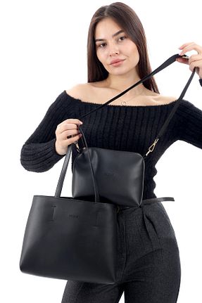کیف دوشی مشکی زنانه چرم مصنوعی Genel Markalar - کد 857811446
