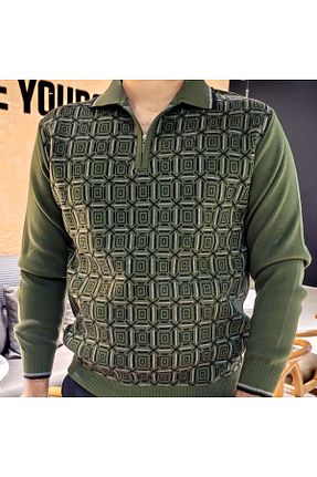 پلیور خاکی مردانه طرح دار Kamalı - کد 876284626
