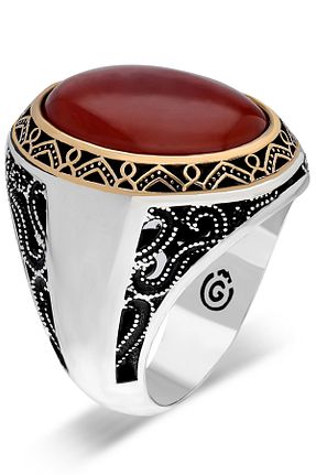 انگشتر نقره طوسی مردانه عقیق OTTOTESBİH - کد 876280421