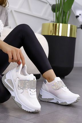 کفش اسنیکر سفید زنانه بند دار kajal ayakkabı - کد 876365420