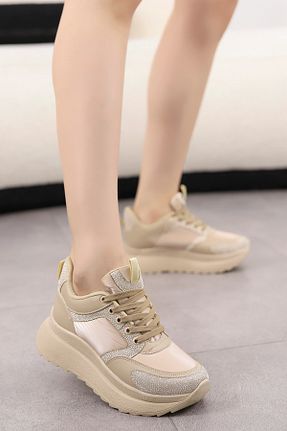 کفش اسنیکر بژ زنانه بند دار kajal ayakkabı - کد 876372056
