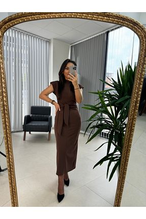 لباس قهوه ای زنانه کرپ caddstore - کد 876438213