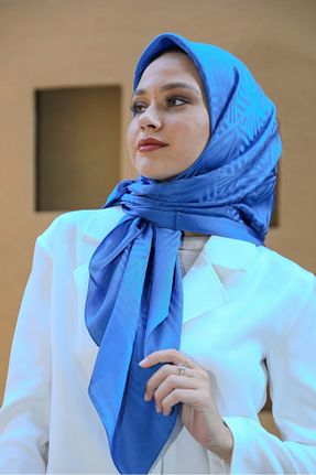 روسری آبی پنبه پلی استر lamella - کد 876574799