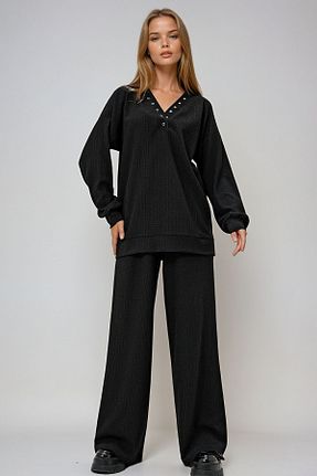 ست بالاتنه و پائین تنه مشکی زنانه بافتنی VAGGON - کد 876584189
