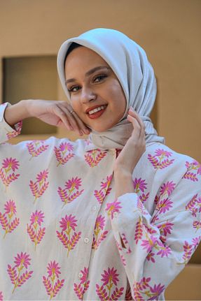 روسری بژ پنبه پلی استر lamella - کد 876583278
