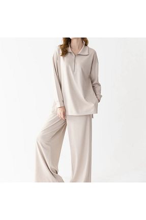 ست بالاتنه و پائین تنه بژ زنانه بافت DragonFly Moda - کد 876715407