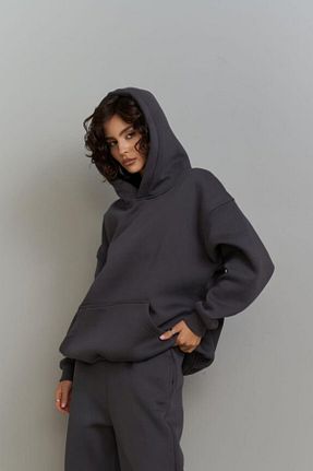 سوئیشرت طوسی زنانه ساده YAKAMEL - کد 876817245