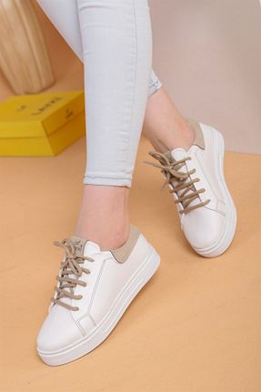 کفش اسنیکر بژ زنانه بند دار layki - کد 336397782