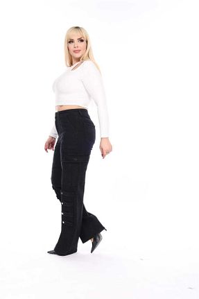 شلوار جین مشکی زنانه پاچه گشاد ASSO - کد 876823381